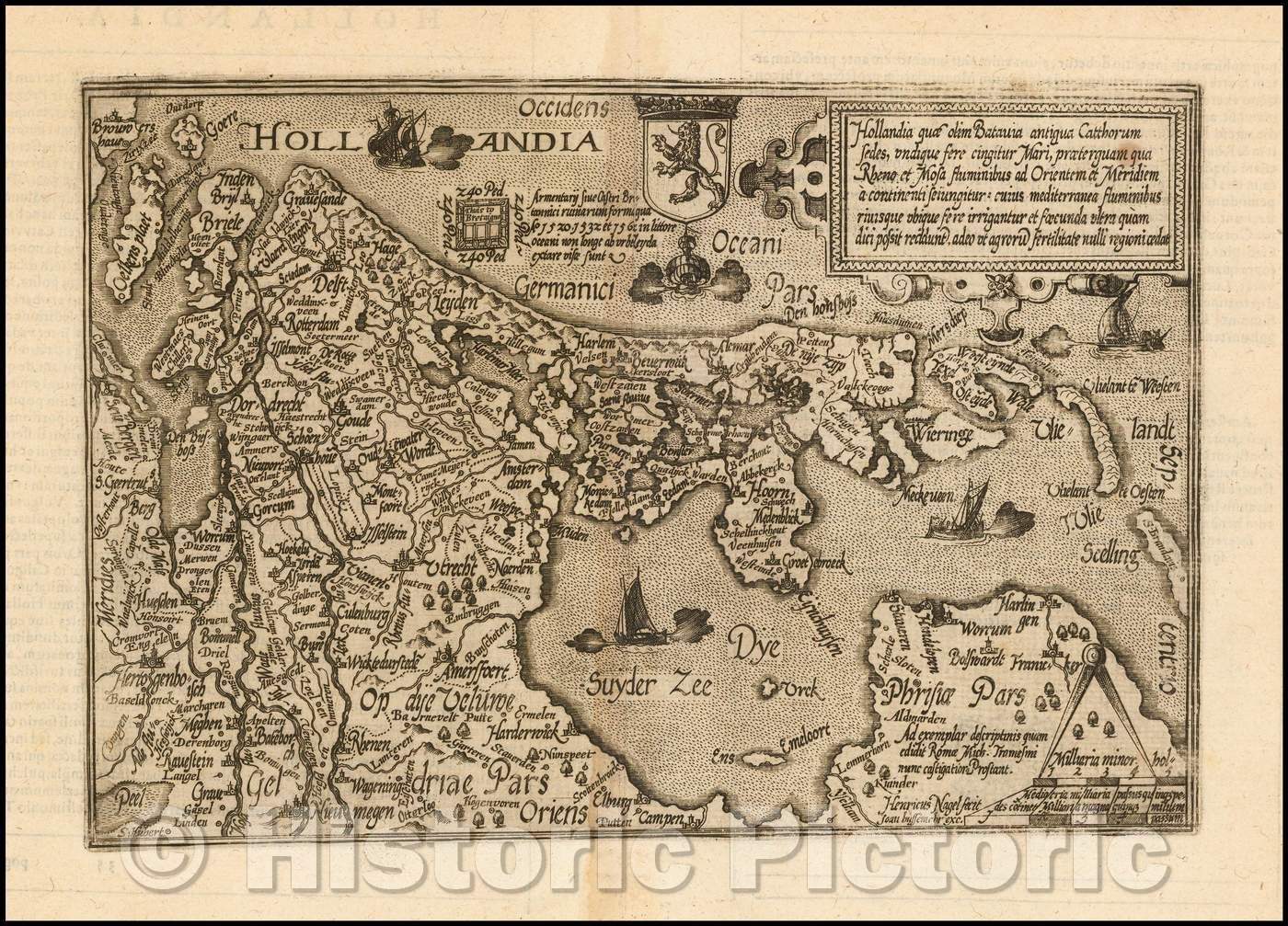 Historic Map - Hollandia quae olim Batavia antigua Catthorum Sedes, undigue fere cingitur, 1593 - Vintage Wall Art