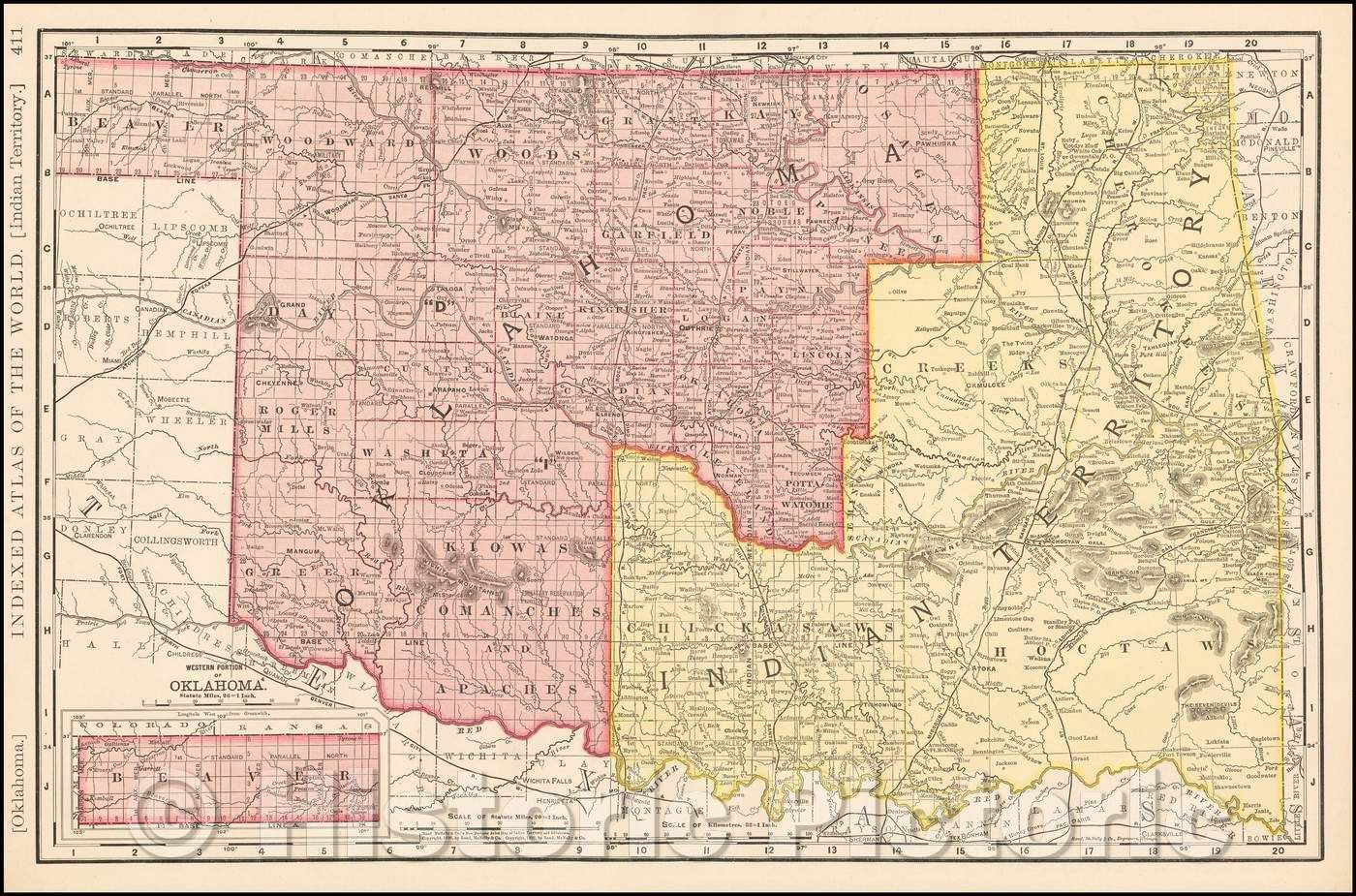 Historic Map - Indian Territory & Oklahoma, 1895, Rand McNally & Company v2