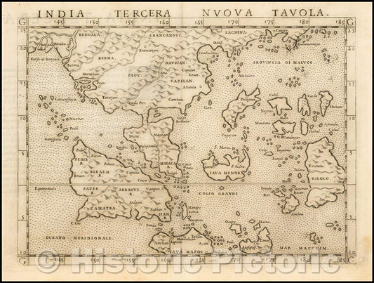 Historic Map - India Tercera Nuova Tavola/India Tercera New Table, 1561, Girolamo Ruscelli - Vintage Wall Art