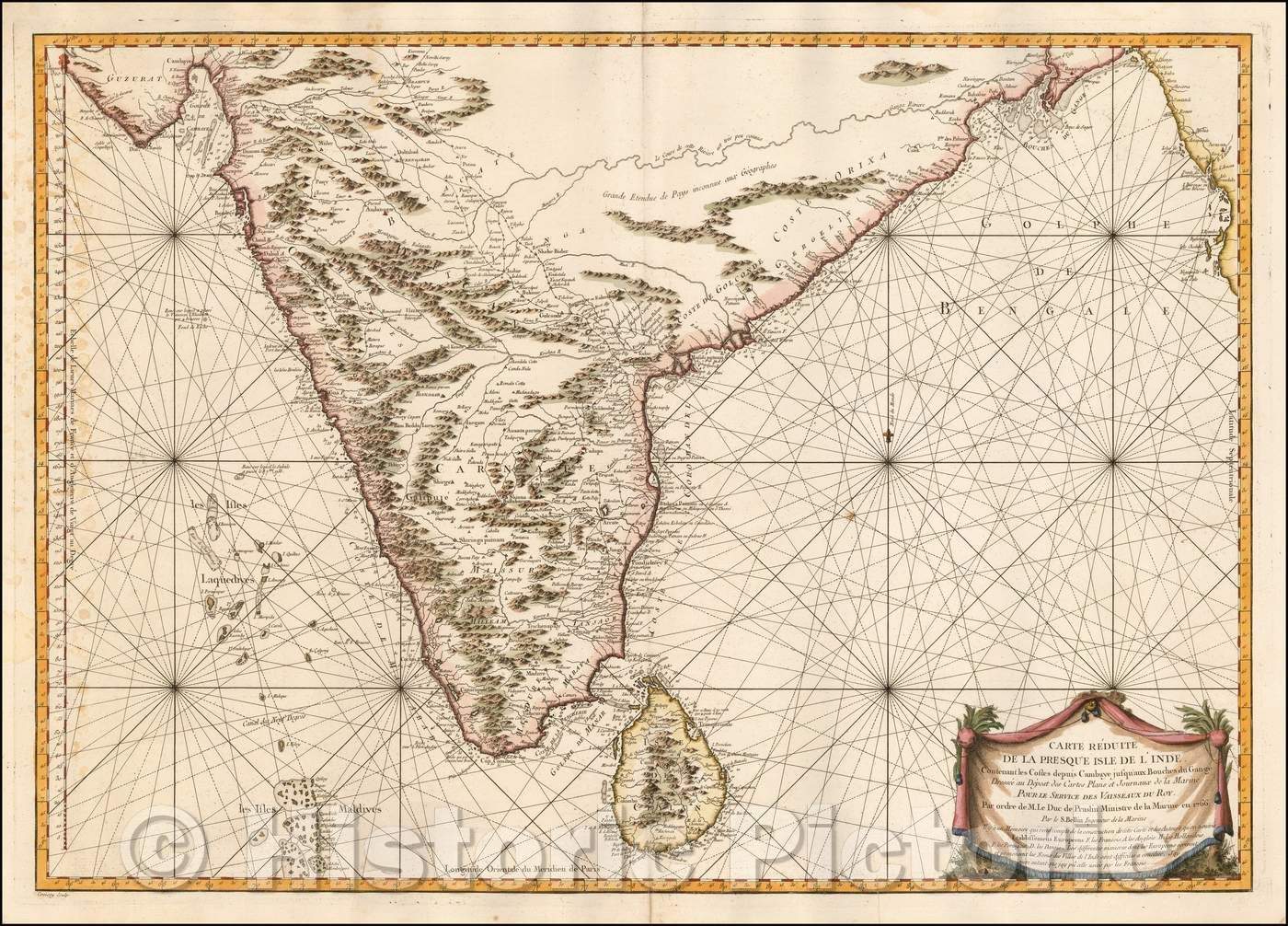 Historic Map - Carte Reduite De La Presque Isle De L'Inde Contenant les Costes depuis Cambaye jusqu'aux Bouches du Ganges Dressee au Depot des Cartes Plans, 1766 v1