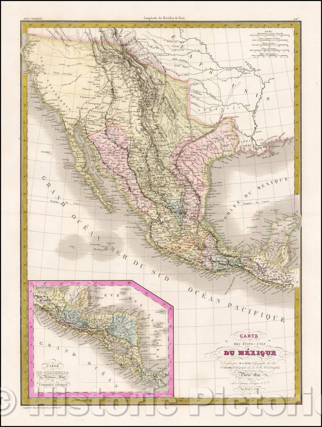 Historic Map - Carte Des Etats-Unis Du Mexique, 1829, Alexandre Emile Lapie v3