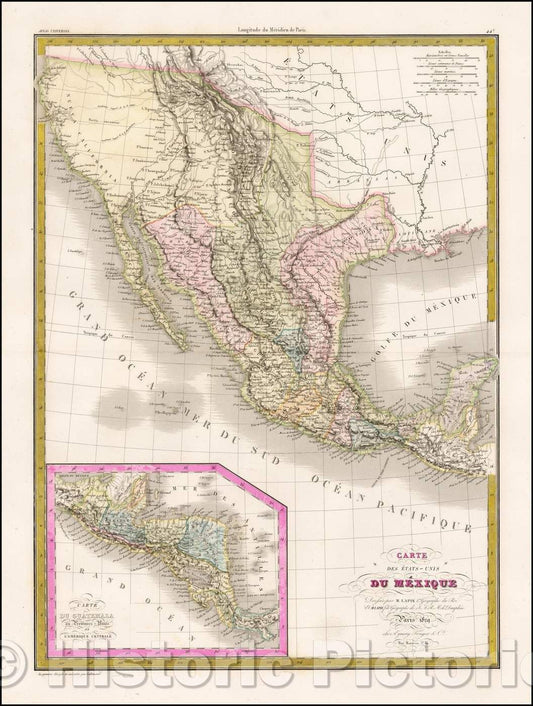Historic Map - Carte Des Etats-Unis Du Mexique, 1829, Alexandre Emile Lapie v3