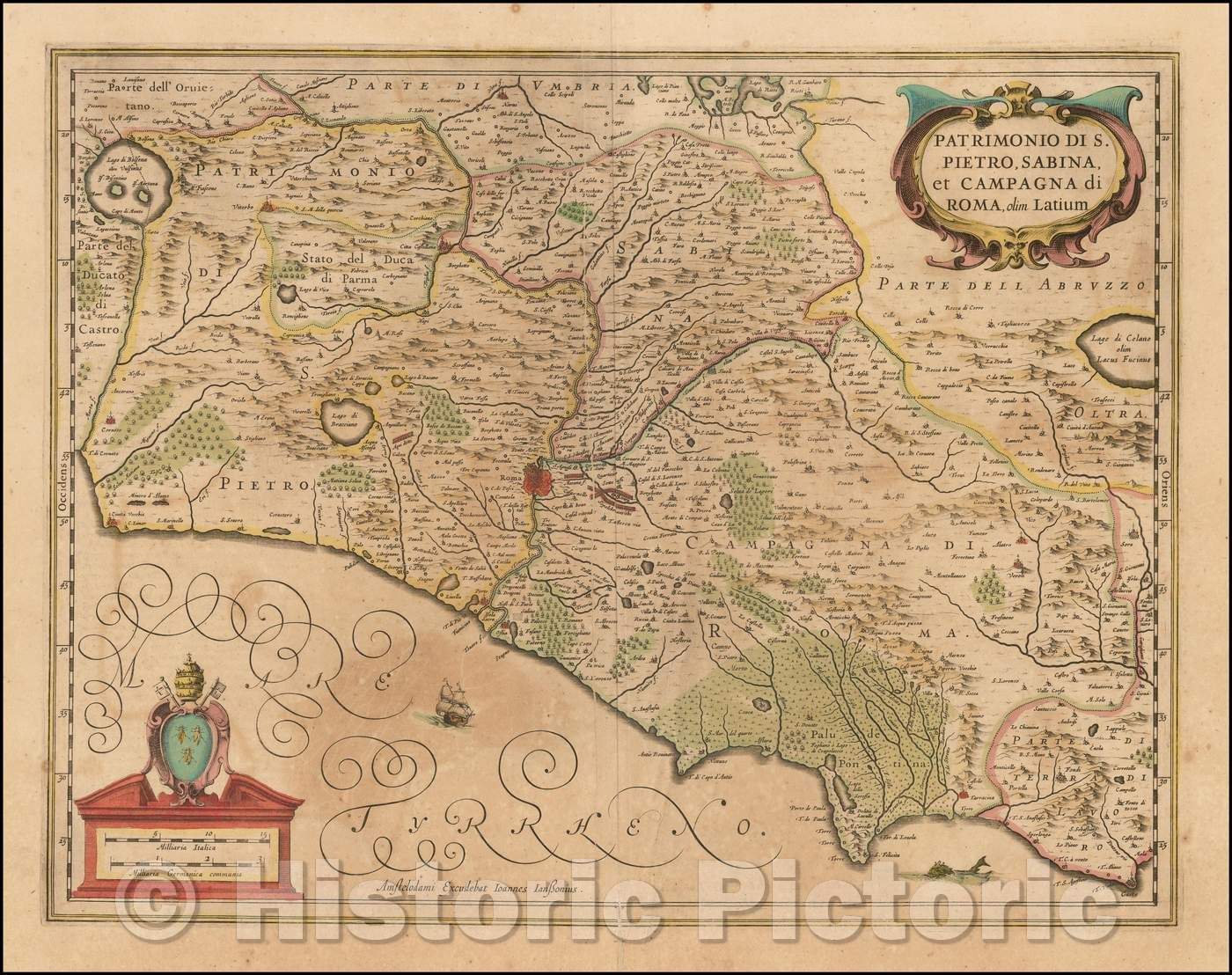 Historic Map - Patrimonio Di S. Pietro, Sabina et Campagna di Roma, Olim Latium/Heritage S. Pietro, Sabina and Julika, Olim Lazio, 1640, Jan Jansson - Vintage Wall Art