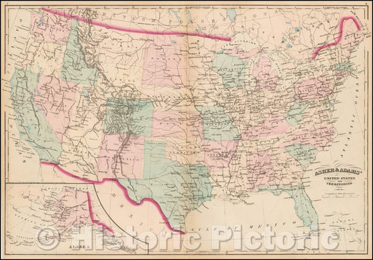Historic Map - Asher & Adams' United States and its Territories, 1872, Asher v3