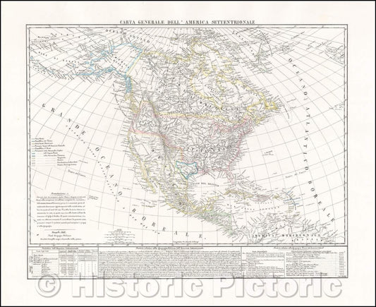 Historic Map - Carta Generale Dell' America Settentrionale/Benedetto Marzolla's Map of of North America, 1842, Benedetto Marzolla - Vintage Wall Art