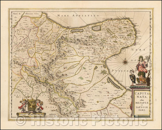 Historic Map - Capitanata olim Mesapiae et Iapigiae pars, 1650, Jan Jansson - Vintage Wall Art