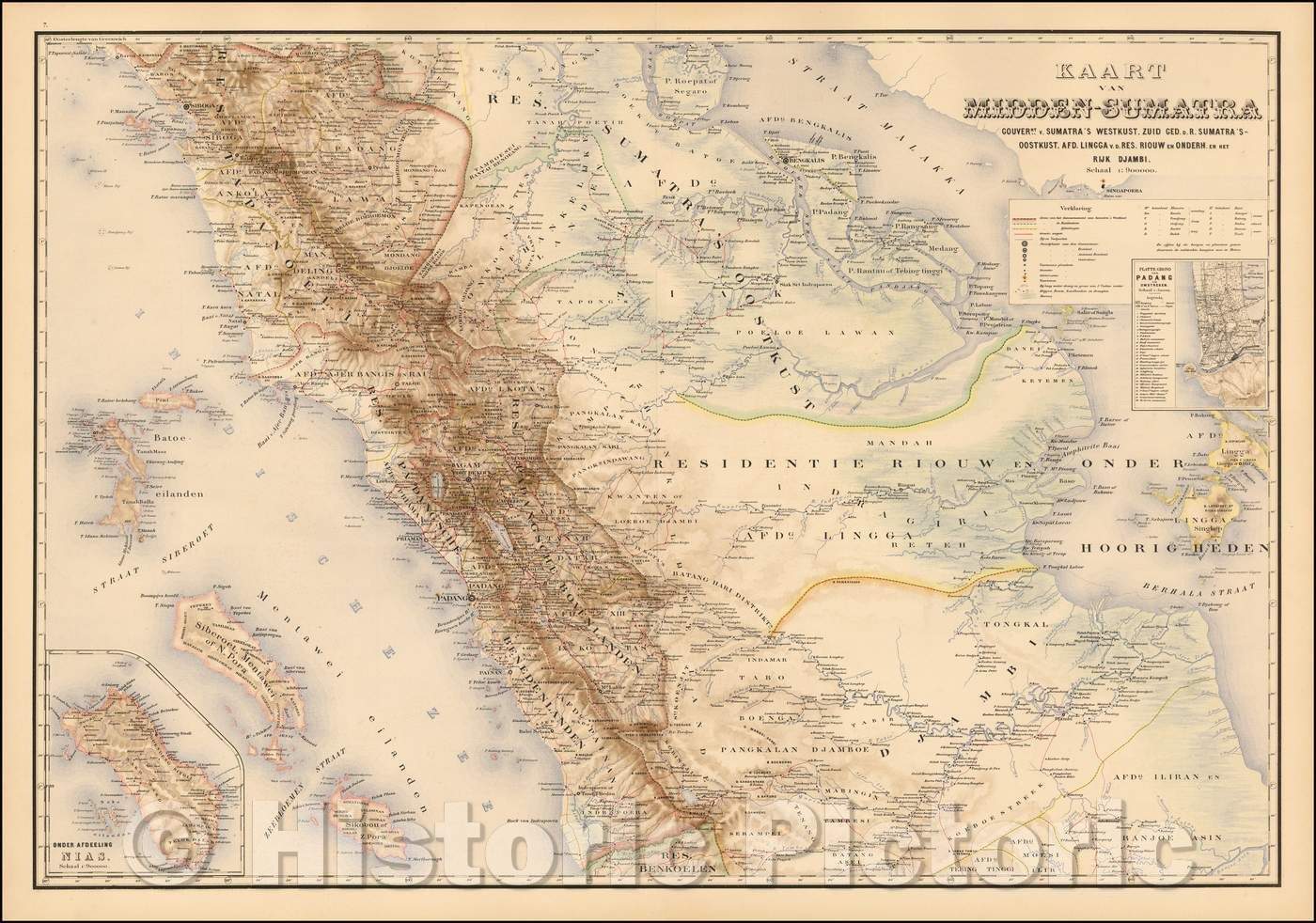 Historic Map - Kaart van Midden-Sumatra Gouvernt. Sumatra's Westkust, Zuid Ged. d.R. Sumatra's Oostkust, Afd. :: Island of Sumatra, 1885 - Vintage Wall Art