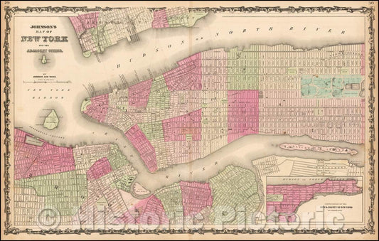 Historic Map - Johnson's Map of New York and the Adjacent Cities, 1863, Benjamin Ward v3