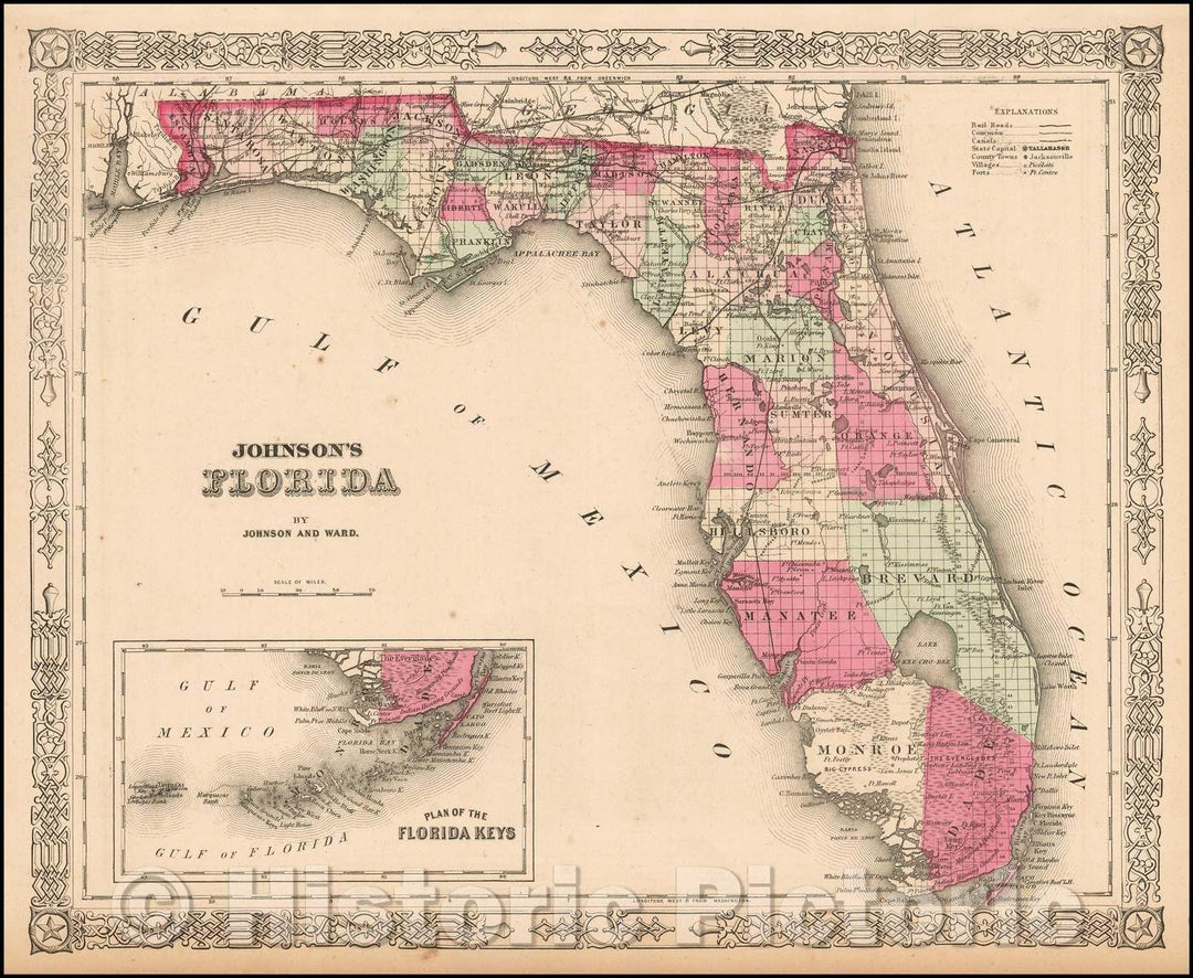 Historic Map - Johnson's Florida, 1863, Benjamin Ward v3