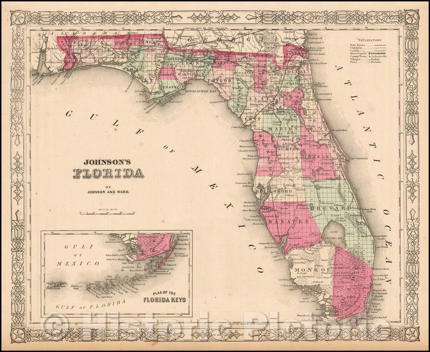 Historic Map - Johnson's Florida, 1863, Benjamin Ward v3