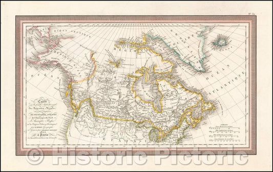 Historic Map - Carte de la partie Septentrionale du Nouveau Monde; ou sont Compises Les Pssessions Ang/Map of Alaska, Canada and the Northwestern US, 1825 - Vintage Wall Art