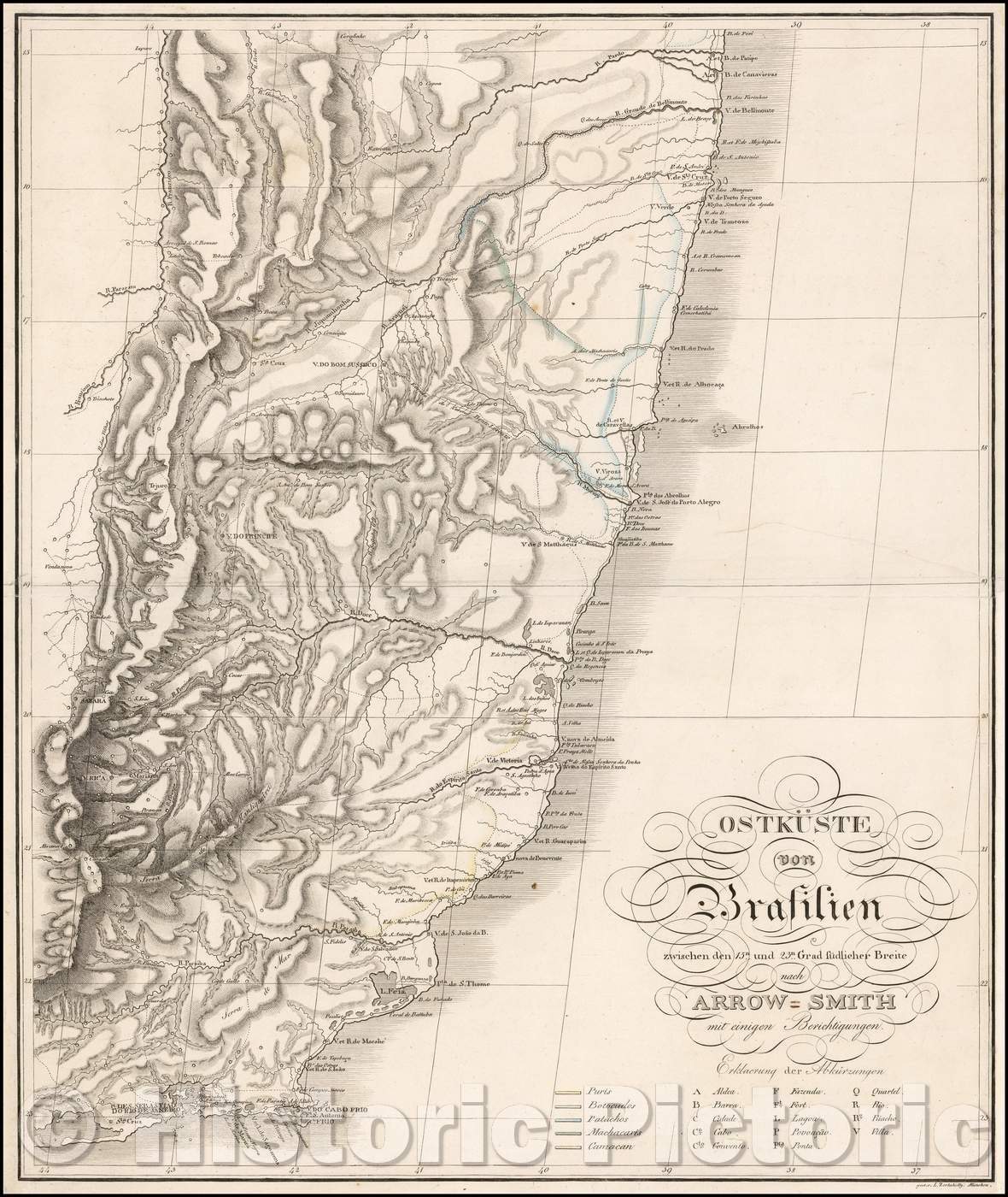 Historic Map - Ostkuste von Brasilien zwischen den 15n und 23n grad suchlicher Breite nac, 1815 - Vintage Wall Art