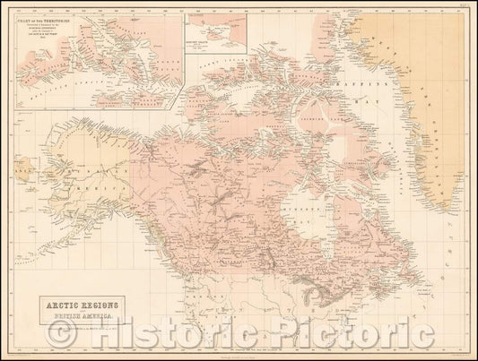 Historic Map - Arctic Regions and British America Containing Discoveries in the Arctic Seas up to, 1854, Adam & Charles Black - Vintage Wall Art
