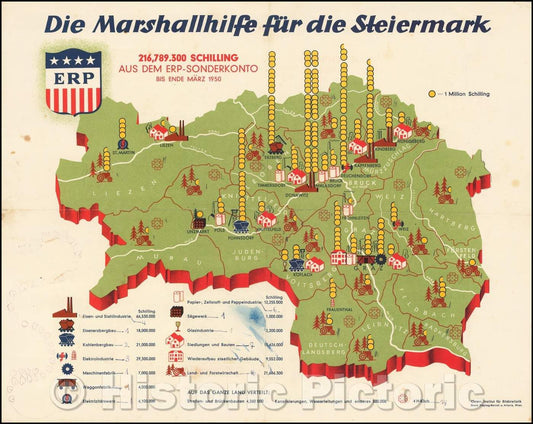 Historic Map - Die Marschallhilfe fur die Steiermark/Mashall Plan Map of Steiermark published in Vienna, 1950, Artaria & Co. - Vintage Wall Art