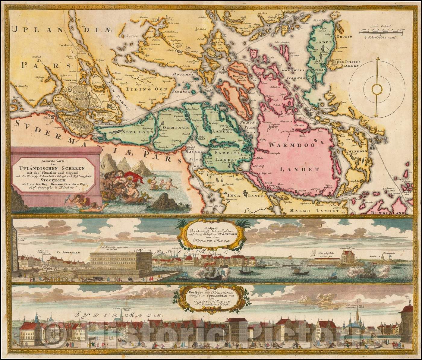 Historic Map - (Stockholm) Accurate Carte der UPlandischen Scheren mid der Situation und Gegend umb die Konigl/Stockholm and its environs, 1730 - Vintage Wall Art