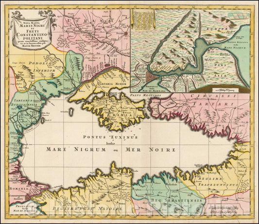 Historic Map - (Black Sea) Nova Mappa Maris Nigri Et Freti Constantinopol/Map of the Black Sea Region, Map showing environs of Constantinople, 1730 - Vintage Wall Art