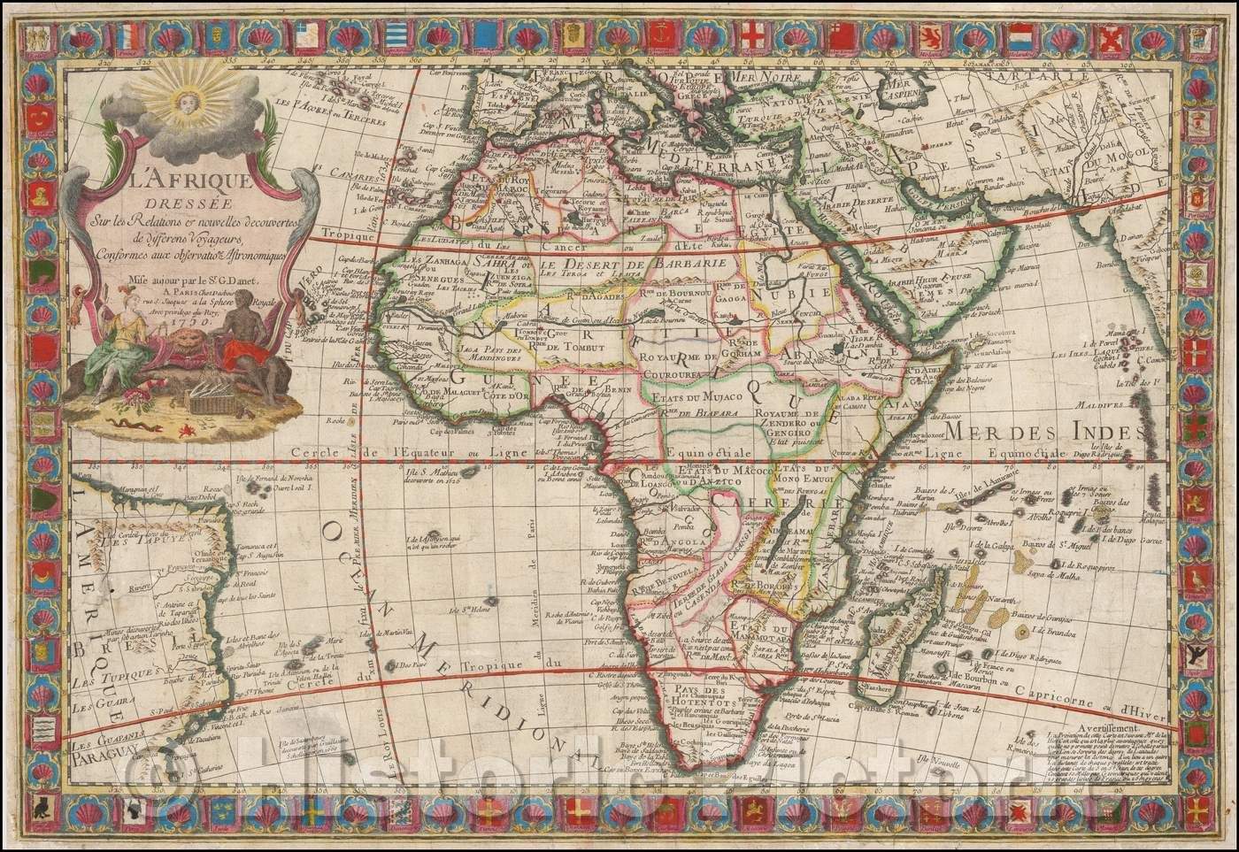 Historic Map - L'Afrique Dressee Sur les Relations & nouvelles decouvertes de Differns Voyageurs, 1750, Guillaume Danet - Vintage Wall Art