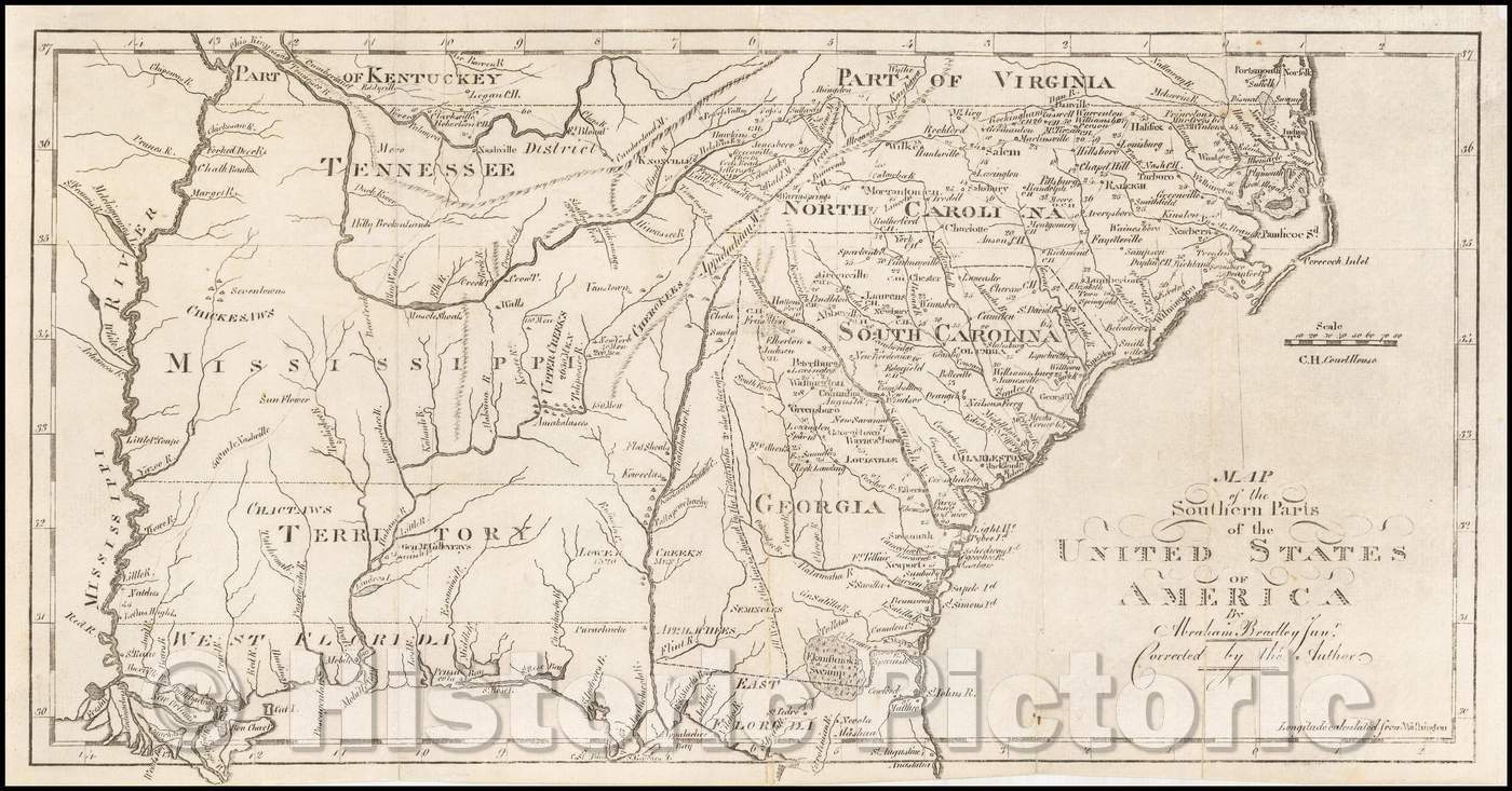 Historic Map - Map of the Southern Parts of the United States of America, 1804, Jedidiah Morse - Vintage Wall Art