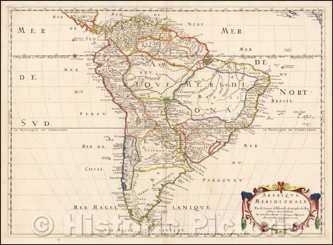 Historic Map - Amerique Meridionale 1650/Amerique 1650 South, 1650, Nicolas Sanson - Vintage Wall Art