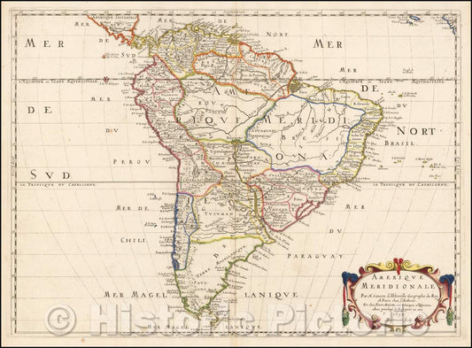 Historic Map - Amerique Meridionale 1650/Amerique 1650 South, 1650, Nicolas Sanson - Vintage Wall Art