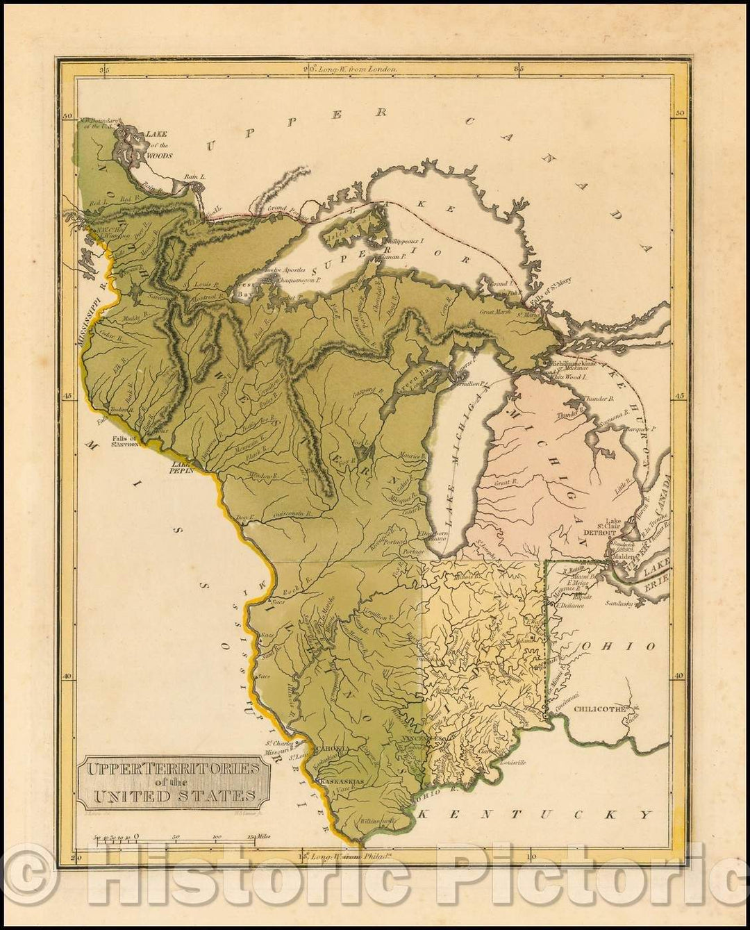 Historic Map - Upper Territories of the United States, 1816, Fielding Lucas Jr. - Vintage Wall Art