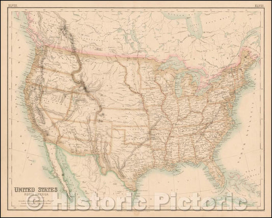 Historic Map - United States North America, 1861, Archibald Fullarton & Co. - Vintage Wall Art