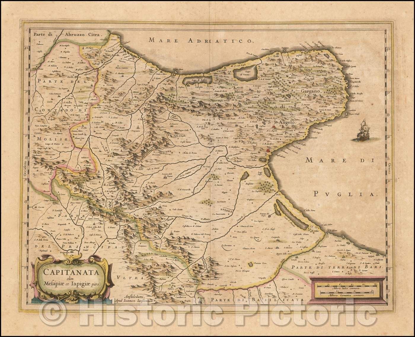 Historic Map - Capitanata olim Mesapiae et Iapigiae pars, 1640, Jan Jansson - Vintage Wall Art