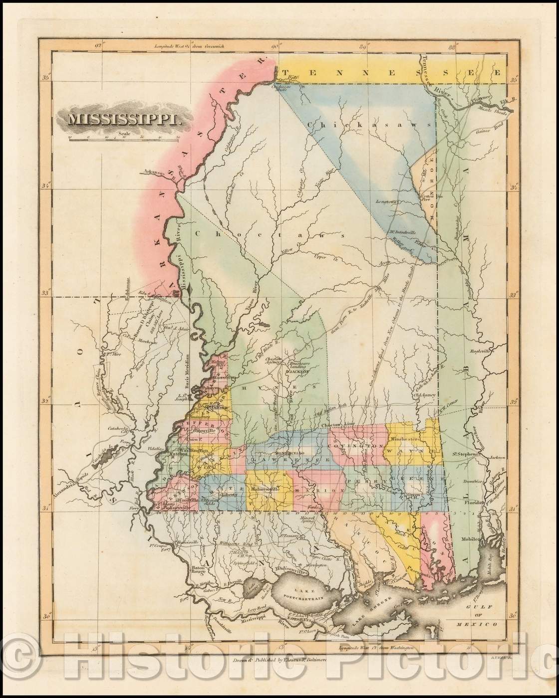 Historic Map - Mississippi, 1822, Fielding Lucas Jr. v2