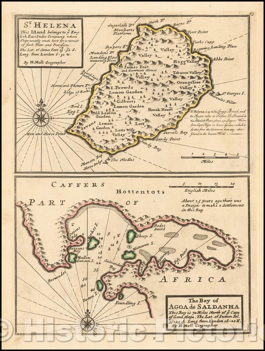 Historic Map - ST. Helena This Island belongs to ye. English East India Company whose Ships usually touch here for a recruit of fresh Water and Provisions, 1729 - Vintage Wall Art
