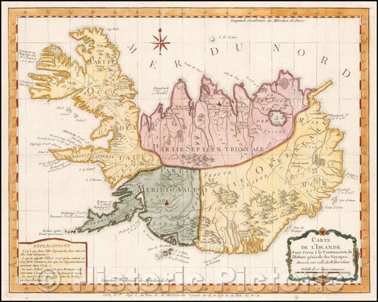 Historic Map - Carte De L'Islande, 1759, Jacques Nicolas Bellin - Vintage Wall Art