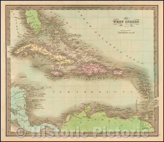 Historic Map - West Indies, 1842, Jeremiah Greenleaf - Vintage Wall Art