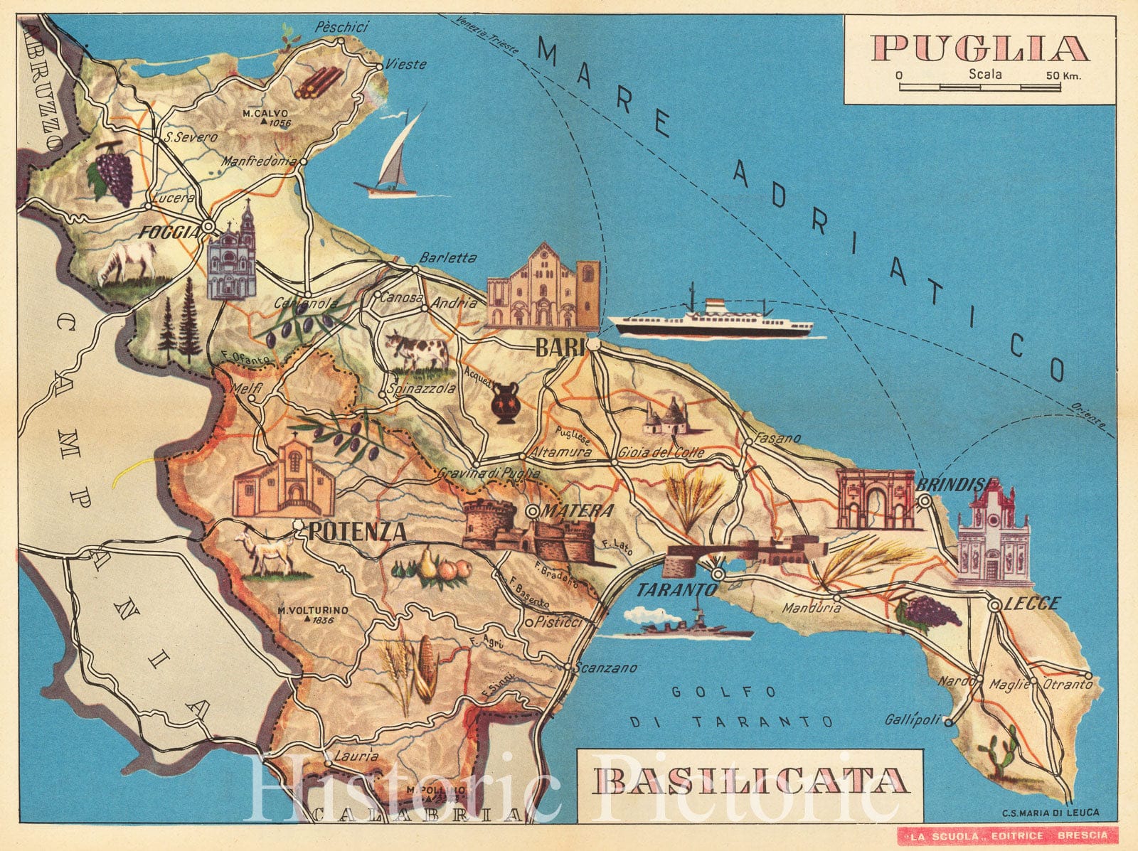 Basilicata, Southern Italy Pictorial Map - Vintage-Style Print