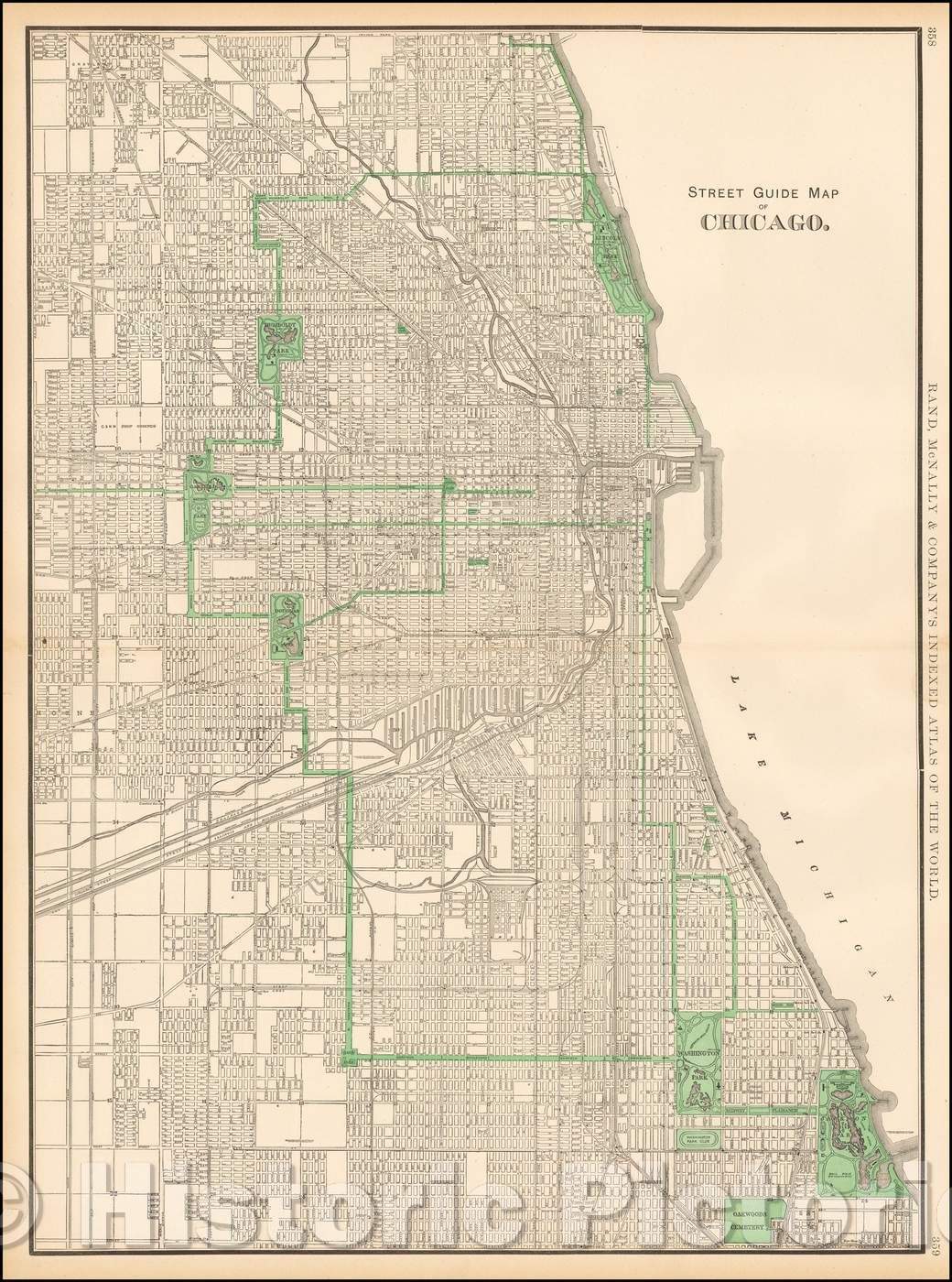 Historic Map - Street Guide Map of Chicago, 1898, Rand McNally & Company v2