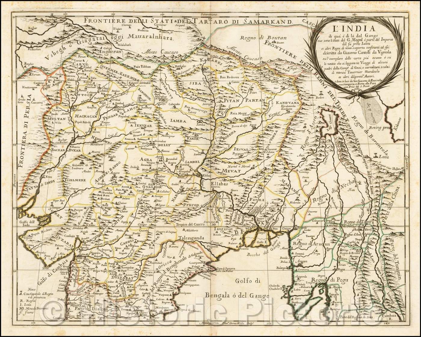 Historic Map - L'India di qua' e di la dal Gange oue sono li Stati del Mogol e' parte del Imperio del fu prte Ianni et altri Regni di nova scoperti, 1682 v2