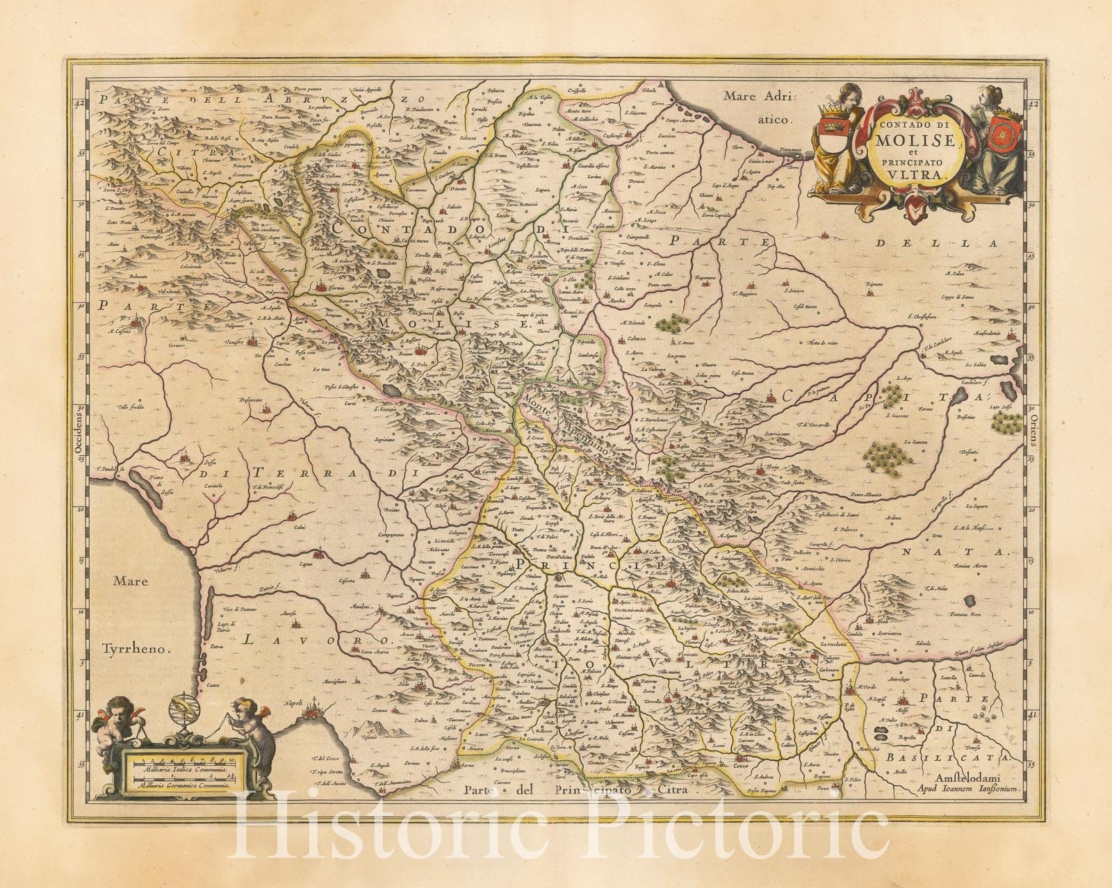 Historic Map - Contado Di Molise et Principato Ultra, 1650, Jan Jansson - Vintage Wall Art
