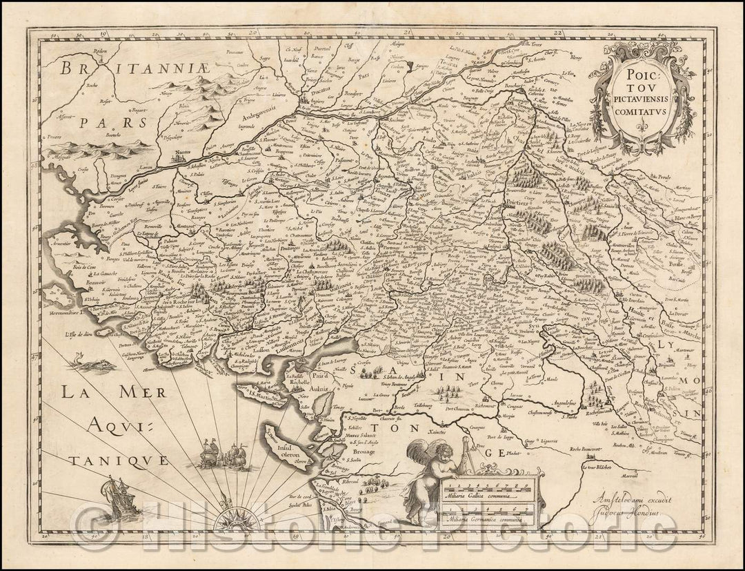 Historic Map - Poictov Pictaviensis Comitatus/Jodocus Hondius' Map of a portion of Western France, 1619, Jodocus Hondius - Vintage Wall Art
