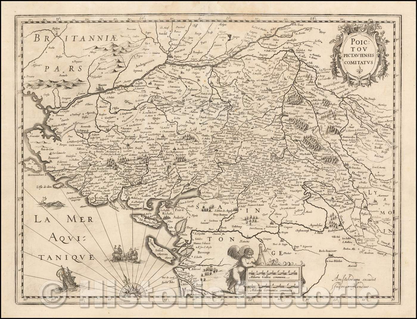 Historic Map - Poictov Pictaviensis Comitatus/Jodocus Hondius' Map of a portion of Western France, 1619, Jodocus Hondius - Vintage Wall Art