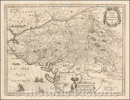 Historic Map - Poictov Pictaviensis Comitatus/Jodocus Hondius' Map of a portion of Western France, 1619, Jodocus Hondius - Vintage Wall Art