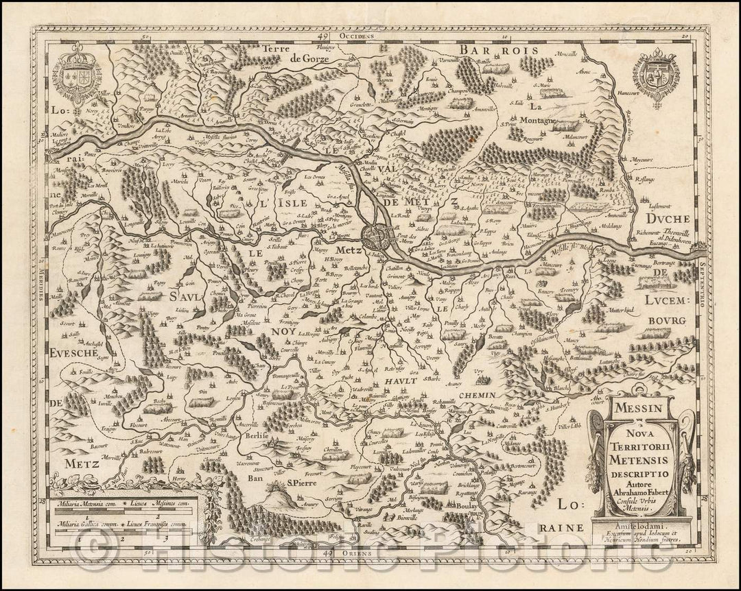 Historic Map - Messin Nova Territorii Metensis Descriptio Autore/Jodocus and Henricus Hondius' Map of Metz Region of northeastern France, 1619 - Vintage Wall Art