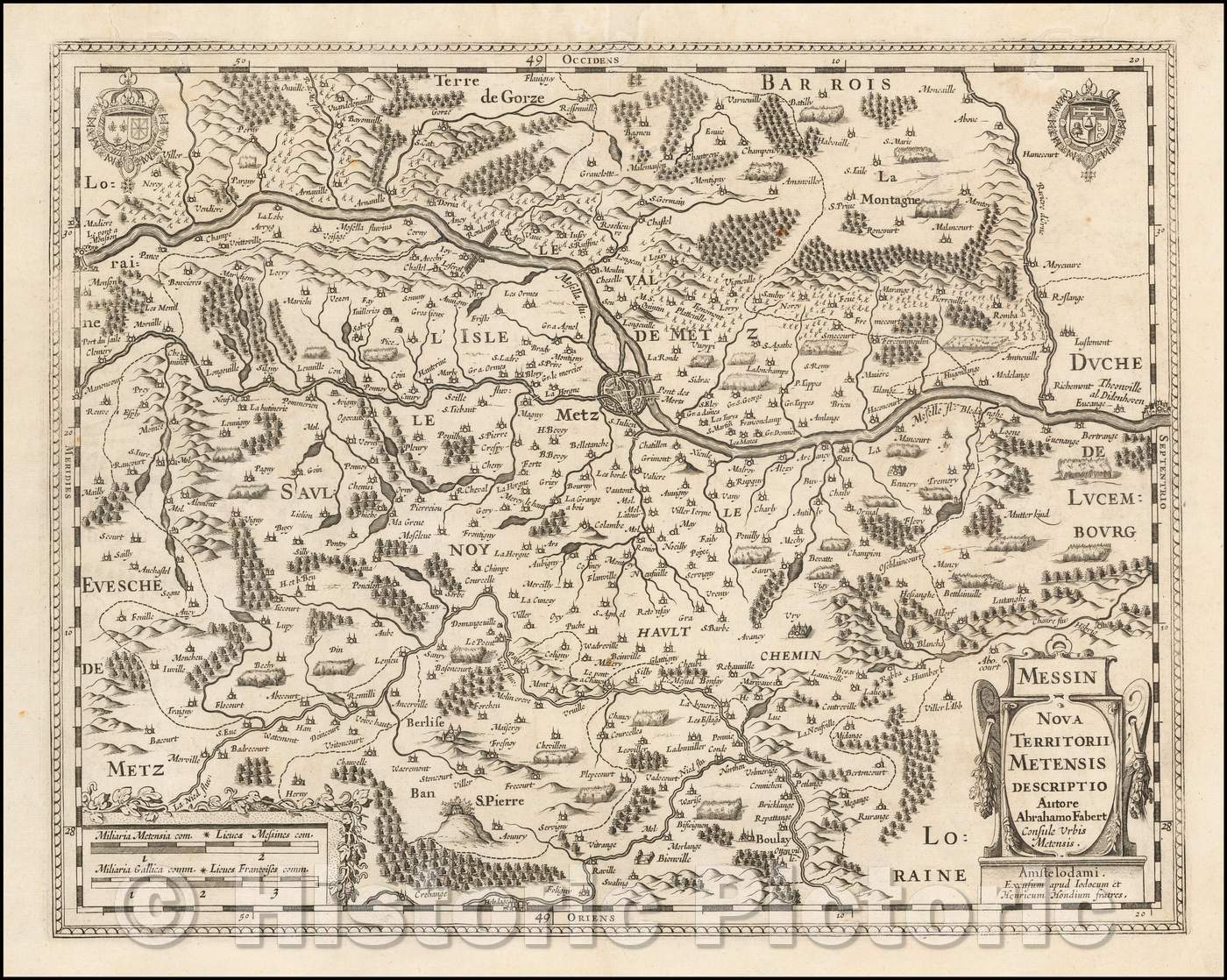 Historic Map - Messin Nova Territorii Metensis Descriptio Autore/Jodocus and Henricus Hondius' Map of Metz Region of northeastern France, 1619 - Vintage Wall Art