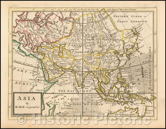 Historic Map - Asia, 1729, Herman Moll - Vintage Wall Art