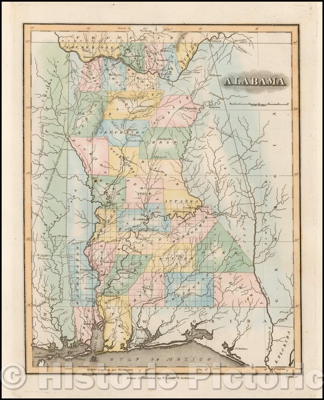 Historic Map - Alabama, 1822, Fielding Lucas Jr. v2