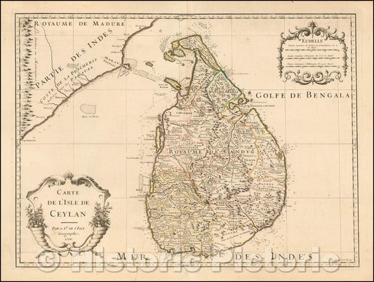 Historic Map - Carte De L'Isle De Ceylan, 1700, Guillaume De L'Isle - Vintage Wall Art