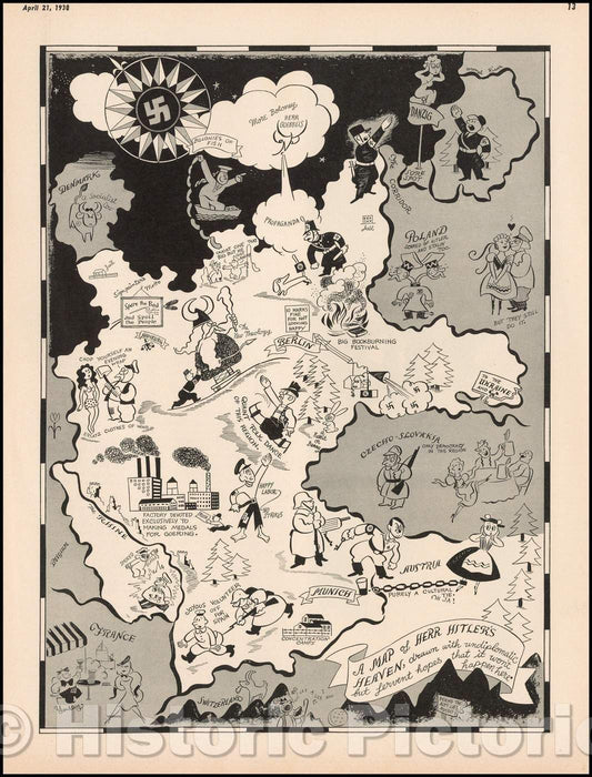 Historic Map - A Map of Herr Hitler's Heaven, 1938, Richard Q. Yardley - Vintage Wall Art