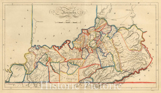 Kentucky - State Map, 1814 | Historical Map Print
