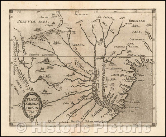 Historic Map - Plata Americae Provincia/Americans Plata Province, 1597, Cornelis van Wytfliet - Vintage Wall Art