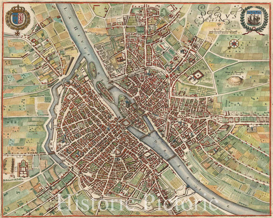 Paris Plan, 1654 - Hand-Colored Historical Map Print