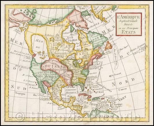 Historic Map - L'Amerique Septentrionale Divis? en ses Principaux Etats [Sea of the Wes :: North America Principal States [Sea of the West], 1781 - Vintage Wall Art