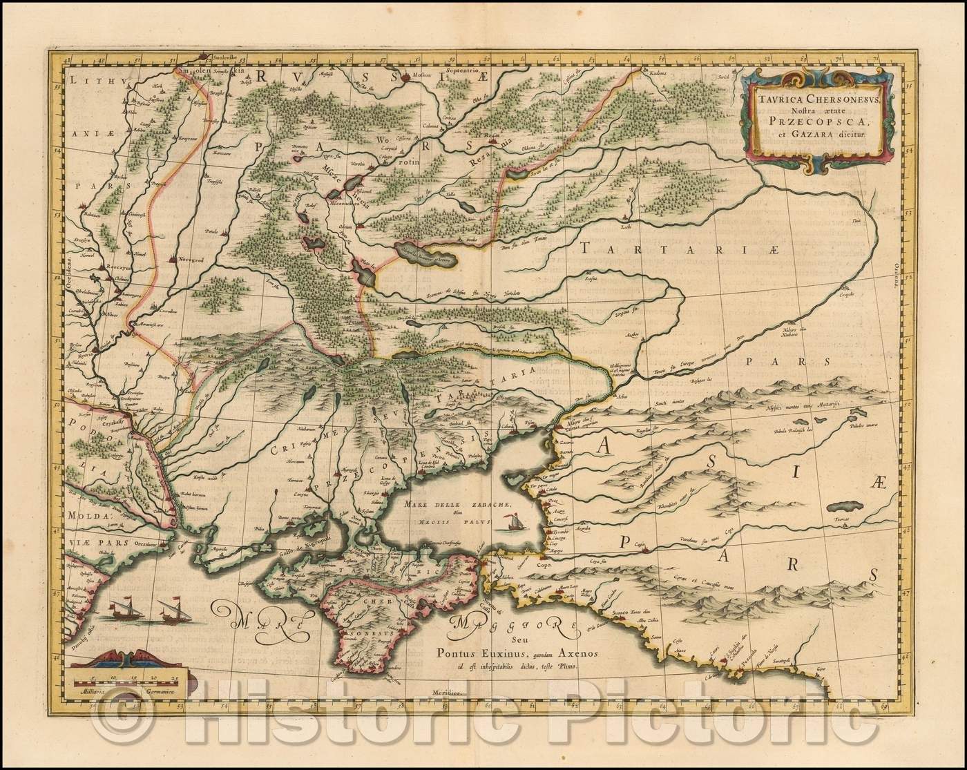 Historic Map - Taurica Chersonesus, Hodie Przecopsca, at Gazara dicitur, 1635, Willem Janszoon Blaeu - Vintage Wall Art