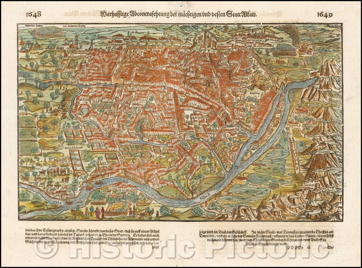 Historic Map - [Cairo] Warhaffte abcontrafehtung der machtigen und vesten Statt/View of the city of Cairo, from Sebastian Munster's Cosmographia, 1575 - Vintage Wall Art
